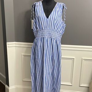 Old Navy Blue and White Striped Midi Dress